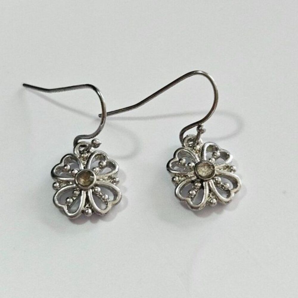 Avon silver tone dangling rhinestone flower earrings